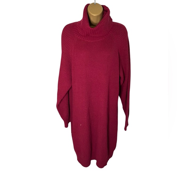 INC International Concepts Turtleneck Sweater Dress Ribbed Knit Burgundy XL - Picture 2 of 7
